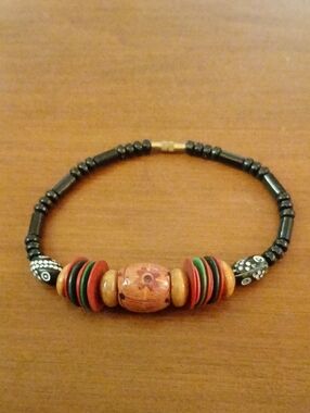 Handcrafted Black Beaded Bracelet with Multicolor Accent Beads